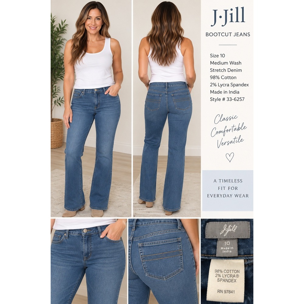 J.Jill High Rise Bootcut Jeans Size 10 Medium Wash Stretch Denim